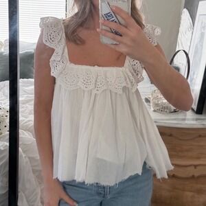 Altar'd State Flowy White Eyelet Babydoll Top Size XS
